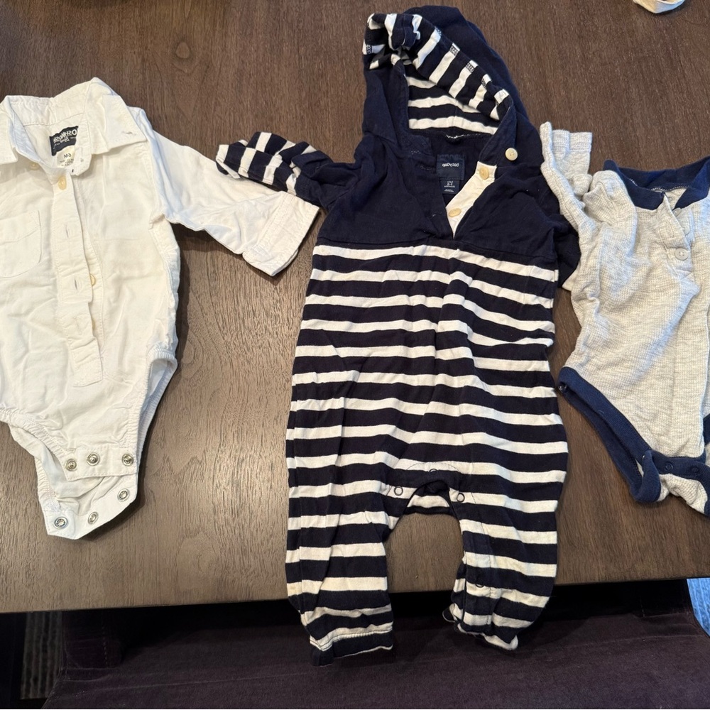 GAP Navy and White Striped Hooded Baby Bodysuit